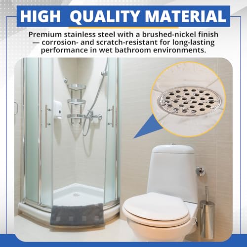 2pcs 4 Inch Round Screw-in Shower Drain Cover Replacement Easy-to-Install Floor Drain Grate with Screws Brushed Nickel (Bright Silver) - color: Chrome
