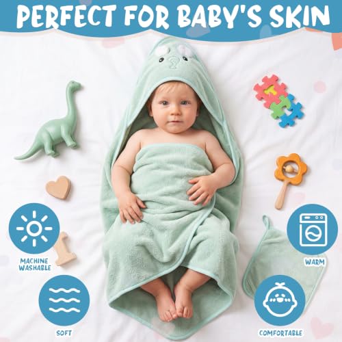 Tegeme 24 Pcs Large Hooded Baby Towel with Washcloths,Zoo Animals | Ultra Absorbent, Toddler, 6 Bath Towel, 18 Washcloths 10inch, Coral Fleece, Newborn, Infant, Boy, Girl, Baby Shower, Birthday - style: Zoo Animals