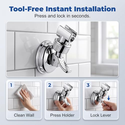 Adjustable Shower Head Holders Removable Suction Cup Shower Head Bracket No Drill Shower Head Bracke, Bathroom Wall Mount Shower Hose Holder, for Smooth Tile Glass Marble Metal (2pcs) - color: 2pcs
