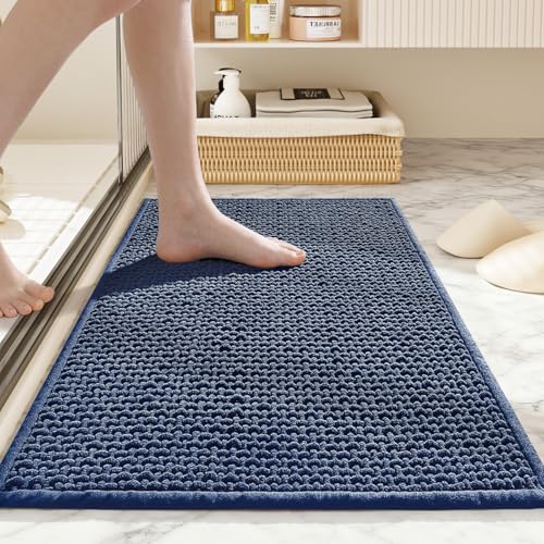 Bathroom Rugs Non Slip Washable, Super Absorbent Thin Bath Mat for Small Quick Dry Low Pile Bathroom Rug, (Navy Blue, 24″x16″) - color: Navy Blue, size: 1'4" x 2' (24″x16″)