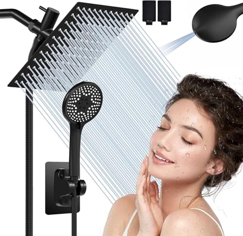 Airlex Shower Head Rain Shower Head with Handheld Spary, High Pressure Rainfall Showerhead and 4 Modes Handheld Shower Heads Built-in Power Wash with 71 Inch Stainless Steel Hose, 10'' Matte Black - color: Matte Black, size: 10 Inch
