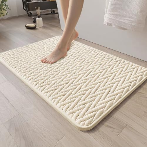Bathroom Rugs Non-Slip Bath Mat,24"×36",Machine Washable&Water Absorbent Bath Mats for Bathroom, Soft Shaggy Thick Microfiber Bath Rug for Shower,Tub,Cream