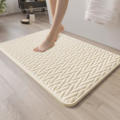 Bathroom Rugs Non-Slip Bath Mat,24"×36",Machine Washable&Water Absorbent Bath Mats for Bathroom, Soft Shaggy Thick Microfiber Bath Rug for Shower,Tub,Cream