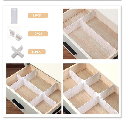 Adjustable Plastic Drawer Separators, 15 PCS Dividers + 25 Connectors, 14.96" Length x 4.33" Height, Cuttable Storage Organizer for Socks, Garments, Kitchen Tools, Bedroom & Bathroom Drawers - size: 14.96inch