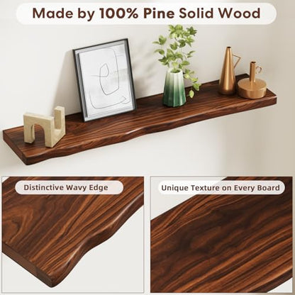 Solid Wood Live Edge Floating Shelves Set of 2 – 36" Rustic Wall Shelf with Hidden Bracket System, Wall Mounted Shelves for Bathroom, Kitchen, Living Room, Bedroom (Walnut) - color: Walnut, size: 36inch