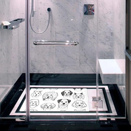 Non Slip Bath Mat for Tub, 15.1 x 26.8 Inch Bathtub Mat Machine Washable Shower Mat with Drain Holes and Suction Cups, Doodle Animal Dogs Puppy Characters - color: Multi 06