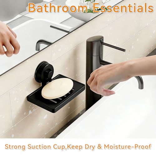 SUOXING 2 Pack Bar of Soap Holder for Shower with Suction Cup,Rustproof Wall Mounted Acrylic Shower Soap Rack & Caddy for Bathroom,Bath,Kitchen,Plastic Self Draining Soap Holder and Soap Shelf,Black - color: Black