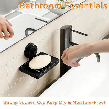 SUOXING 2 Pack Bar of Soap Holder for Shower with Suction Cup,Rustproof Wall Mounted Acrylic Shower Soap Rack & Caddy for Bathroom,Bath,Kitchen,Plastic Self Draining Soap Holder and Soap Shelf,Black - color: Black