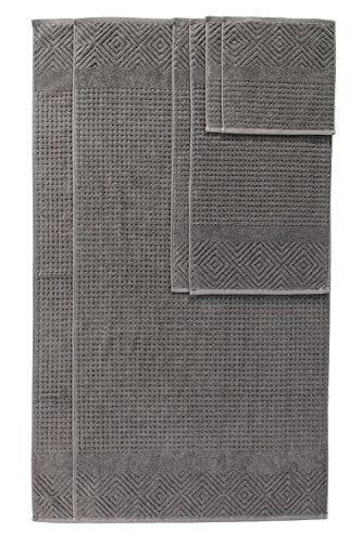 Texere 100% Organic Cotton Diamond Jacquard 700 GSM Luxury Bath Towel Sets - 2 Ultra Soft, Large Bath Towels, 2 Hand Towels, 2 Washcloths (Diamond, Cathedral Gray, 6 Piece) - color: Cathedral Gray (Diamond)