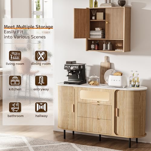 Bathroom Wall Cabinet, Medicine Cabinet with Adjustable Wood Shelf & Doors, Over The Toilet Storage Organizer Wall Mounted Storage Cabinet for Laundry Room, Kitchen, Living Room, Cupboard, Oak