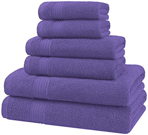 American Veteran Towel, 6 Piece Towel Set for Bathroom, 100% Cotton Turkish Bathroom Towels, 2 Bath Towels 2 Hand Towels 2 Washcloths, Purple - color: Purple, size: X Large 6 PC