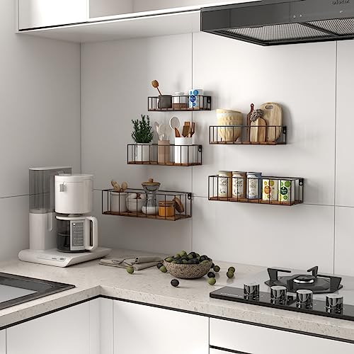CRUGLA Floating Shelves Wall Mounted Set of 5, Hanging Storage Wall Shelf with Rail for Bathroom, Bedroom, Living Room, Kitchen - color: Brown