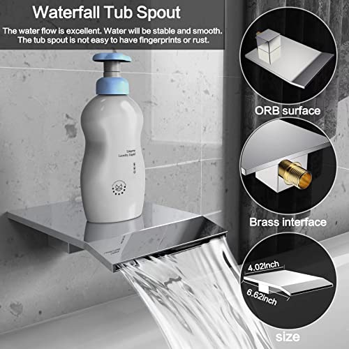 Chrome Shower System Rain Faucet Set with Tub Spout, 10 inch | All-Metal Wall Mounted Bathroom Shower Faucet Set with Safe Pressure Balance Valve, Water Saving High Pressure Rainfall Head - color: Polished Chrome, style: 10in with Tub spout