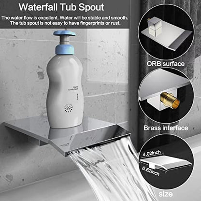 Chrome Shower System Rain Faucet Set with Tub Spout, 10 inch | All-Metal Wall Mounted Bathroom Shower Faucet Set with Safe Pressure Balance Valve, Water Saving High Pressure Rainfall Head - color: Polished Chrome, style: 10in with Tub spout