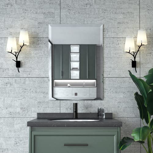 Beveled Mirror 20x28 Frameless Bathroom Wall Mirror Shatterproof | Modern Wall Mount Vanity Mirror, Hangs Horizontally or Vertically, for Over Sink, Living Room, Bedroom, Upgraded Packing - size: 28"L x 20"W