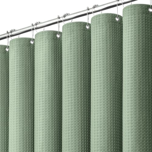Stall Waffle Shower Curtain 256 GSM Heavy Fabric 48x72 Sage Green | 48 Inch Wide, Thick Polyester Cloth, Weighted Hem, Water Repellent, Washable Hotel Shower Curtain Set for Bathroom 8 Hooks - color: A. Sage Green, size: 48"W x 72"L (Pack of 1)