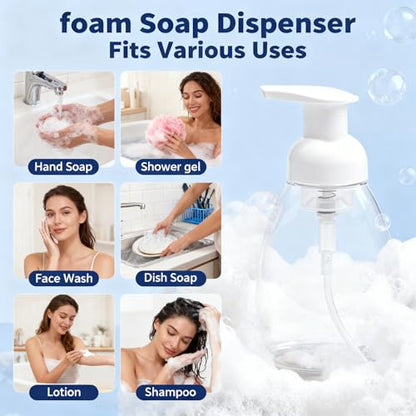 2-Pack Foaming Soap Dispenser Pump Bottles,Foam Hand Soap Dispenser with Refillable Plastic Container for Shampoo for Bathroom & Kitchen-Clear,8 oz(250ml)