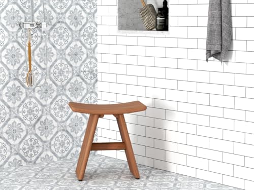 18" Asia-Bjon Lite Solid Top Teak Shower Bench | Durable, Water-Resistant Teak, Shower Chair & Shaving Foot Rest, Indoor/Outdoor Use