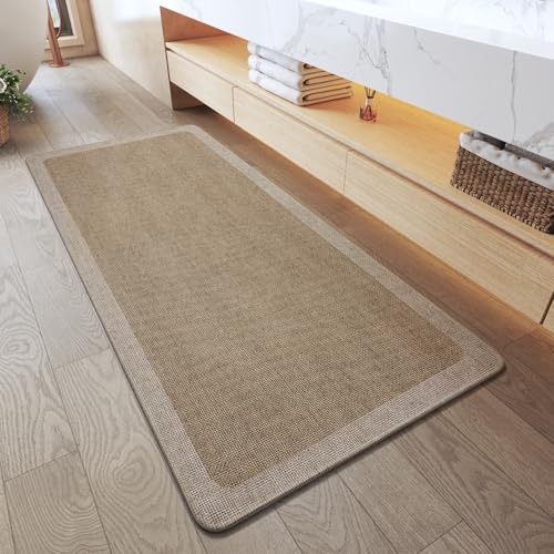 Bathroom Runner Rug, Long Thin Bath Mat Fit Under Door, Brown 24x48 | Quick Dry Absorbent, Rubber Backing Washable Large Bathmat, Shower Mat for Bathroom Floor, Tub and Outside Shower, Home Decor - color: Al-beige Brown, size: 23"x 48"