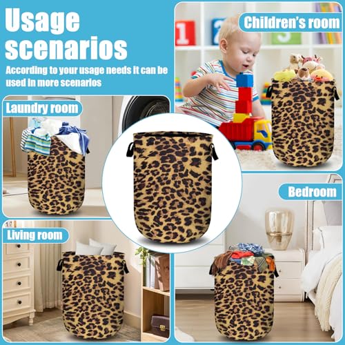 Brown Leopard Laundry Basket, Laundry Hamper Collapsible Oxford Cloth with Handle Clothes Storage Bin for Bathroom Laundry Room Bedroom 15.7 X 20 Inch - color: Brown Leopard