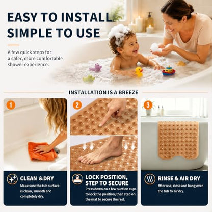 Yimobra Non Slip Bathtub Mat 40 x 16 Inch, Extra Long Shower Mat with Drain Holes, Machine Washable Baby Bath Mats, Strong Suction Cups for Bathroom Floor, Clear Brown - color: Clear Brown