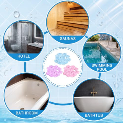 Riakrum 12 Pcs Non Slip Bathtub Stickers, Clear Anti Slip Shower Treads with Strong Suction Cups, Pebble Provides Traction Machine Washable No Residue, Safe (Pink, Purple,Blue) - color: Pink, Purple,blue