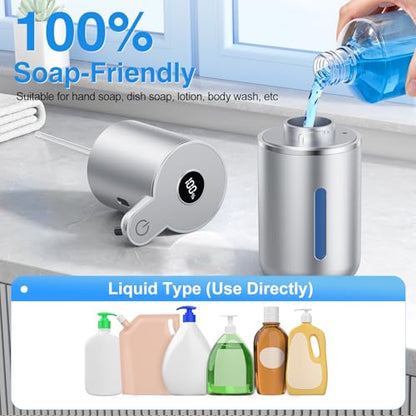 Fachixy Automatic Liquid Soap Dispenser Touchless, Smart Digital Display | 12.8oz/380mL, Up to 90 Days Battery Life, 6 Adjustable Level, Rechargeable, Wall Mountable IPX5 for Kitchen & Bathroom,Silver - color: Silver, style: Liquid