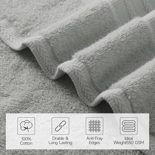 REDKISS 8 Piece Grey Towels Set - 100% Cotton Towels Set with 2 Large Bath Towels, 2 Hand, 4 Washcloths, 600 GSM Highly Absorbent Bath Towel Sets, Gray Quick Dry Shower Towel for Family Gym - color: Gray