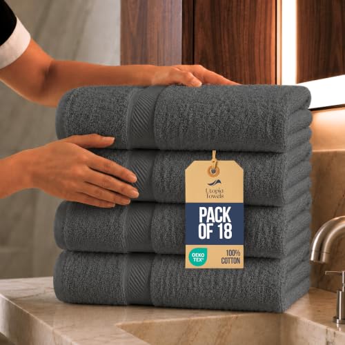 Bulk 18-Pack Bath Towels, 24x48, Commercial-Grade Spa Towel, Grey | Medium-Weight 100% Ring-Spun Cotton Bath Towels, Soft, Absorbent & Quick-Drying - color: Grey, size: 24" x 48" - 18 Pack