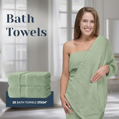 White Classic Luxury Bath Towel Set of 8 Pieces - 100% Turkish Cotton Highly Absorbent Towels for Bathroom, 2 Luxury Bath Towels 700GSM, 2 Hand Towels, 4 Washcloths, Mint Green - color: 11: Mint Green