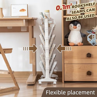 5 Tier Rolling Book Cart Multi-Functional Movable Storage Bookshelves | rolling bookshelf,Movable Storage Bookshelves with Lockable Wheels for Study Office Library Classroom, - color: Transparent White