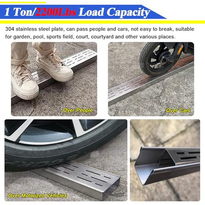 LZMZMQ 2-in Slim Channel Drain and Grate Kit, 1m 1.5m 2m Long Driveway Pool Deck Drainage Guttering Pipe and Sewerage Cover, Stainless Steel Jointable Linear Shower Drain(Silver,Length-1m/3.3ft) - color: Silver, size: Length-1m/3.3ft