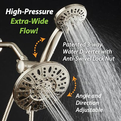 AquaDance 7" Premium High Pressure 3-way Rain & Handheld Shower Head Combo | Enjoy Dual 6-Setting Luxury Shower Heads Separately or Together for the Best of Both Worlds! Stainless Steel Hose - Nickel - color: Brushed Nickel, style: 2.5 Gallons Per Minute