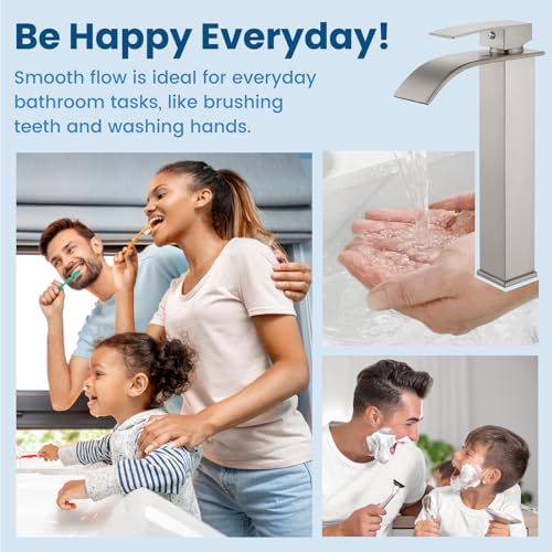 Airuida Vessel Sink Faucet,Brushed Nickel Tall Waterfall Bathroom Faucet | Single Handle,Tall Bathroom Faucet 1 Hole,Vanity Faucet,without Drain,Bowl Bathroom Faucet - color: Brushed Nickel