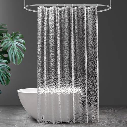 UFRIDAY Stall Shower Curtain Liner 48 x72 inches, Clear EVA Narrow Size 3D Cube Shower Liner with 2 Bottom Magnets, Water Resistant for Bathtubs, Semi Transparent - color: Cube Clear, size: 48"W x 72"L (Pack of 1)