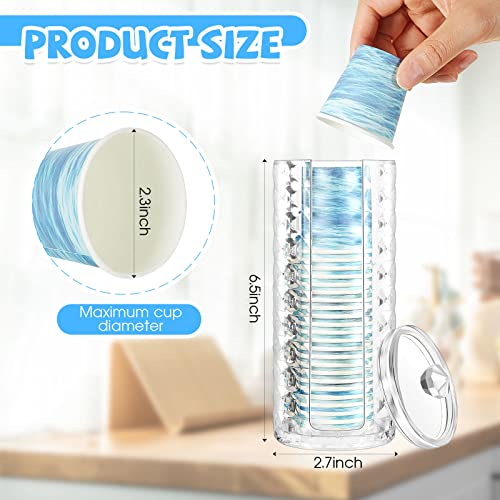Skylety 2 Pcs Bathroom Cup Dispenser with Lid Acrylic Bathroom Cup Holder Makeup Cotton Pad Holder Organizer for 3-4oz Disposable Paper Mug Clear Diamond Pattern Cotton Rounds Container