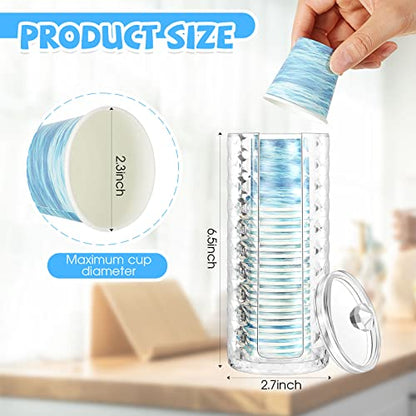 Skylety 2 Pcs Bathroom Cup Dispenser with Lid Acrylic Bathroom Cup Holder Makeup Cotton Pad Holder Organizer for 3-4oz Disposable Paper Mug Clear Diamond Pattern Cotton Rounds Container
