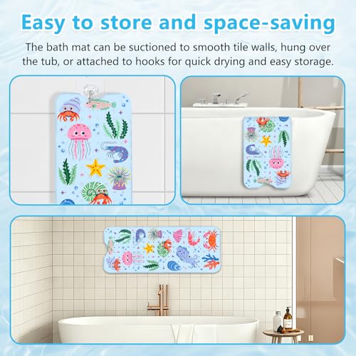 Bath Mats for Tub Kids Baby, Large Cartoon Sea Baby Bathtub Mat Non Slip, Machine Washable, 40"x16" Long Tub Mats with Suction Cups & Drain Holes, Non Slip Baby Shower Mat for Toddler(Sea Animal) - color: Sea Animals1