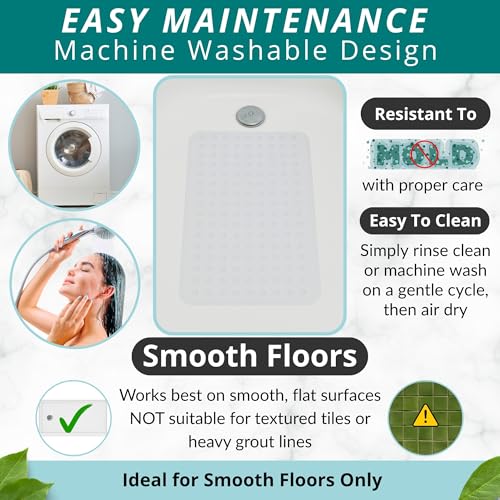 ENKOSI Non Slip Shower Mat – Bath Mat for Tub and Shower Floors – Anti Slip Bathtub Mat with Strong Suction Cup Grip – Soft, White Bathroom Mat for Inside Baths and Showers (28x16 Clear) - color: Clear