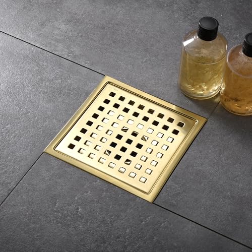 6 in. x 6 in. Stainless Steel Square Shower Floor Drain in Brushed Gold, FD01-6-TG - color: Brushed Gold