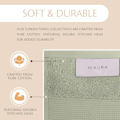 MAURA Sage Green Bath Towel Set of 8 for Bathroom. Turkish Cotton Luxury Bath Towels. Extra Large, Thick, Plush & Soft. Hotel & Spa Quality - Sage Green - color: Sage Green, size: 8-Piece Set (2 Bath, 2 Hand, 4 Washcloth)