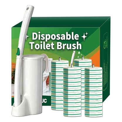 Disposable Toilet Brush, Toilet Bowl Cleaning System with 48 Count Wand Refills, Clean Brush Starter Kit with 1 Wand, 1 Storage Caddy and 1 wall Sticker (White) - style: Green-Toilet brush+48 refills