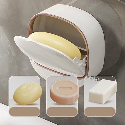 Shower Soap Dish Holder with Lid Wall Mounted Soap Box Bar Soap Holder with Drain Soap Box Container for Shower Bathroom Bathtub Kitchen Sink Adhesive Included (Dark Green) - color: Dark Green