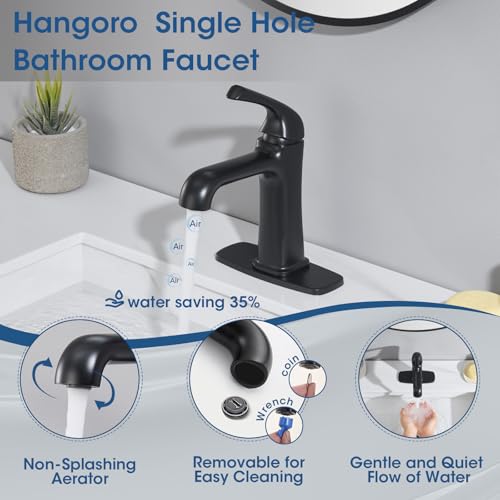 Matte Black Bathroom Faucet, Brass Single Hole Bathroom Faucets for 1 or 3 Holes, Vanity Faucet with Supply Lines and Deck Plate, Pop Up Drain - color: A-Matte Black