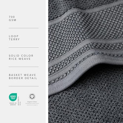 Texere 100% Organic Cotton Rice Weave Jacquard 700 GSM Luxury Bath Towel Sets - Ultra Soft and Absorbent Hotel Quality, 2 Large Bath Towels, 2 Hand Towels, 2 Washcloths (Rice Weave, Charcoal, 6 Piece) - color: Charcoal (Rice Weave)