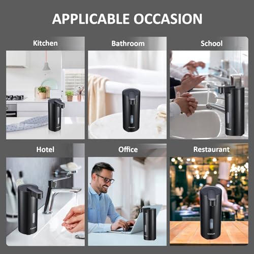 Automatic Soap Dispenser, Automatic Liquid Soap Dispenser Touchless, 12oz/340ml, 3-Level Adjustable, Battery Operated, Water-Resistant for Bathroom, Kitchen, and School, Clog-Free, Black - color: Black