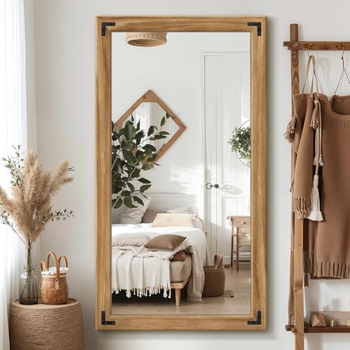 Wood Framed Bathroom Vanity Mirror for Wall, 30"x55" Farmhouse Mirror | Solid Wood Frame, HD Shatterproof Glass, Vertical/Horizontal Hanging, Ideal for Bathroom, Living Room, Bedroom - size: 30"L x 55"W
