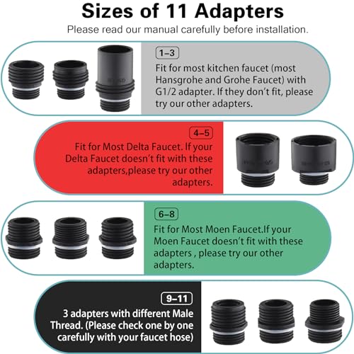 Kitchen Faucet Replacement with Pull Down Nozzle and 11 Adapters - 4 Modes (Black) - color: Black