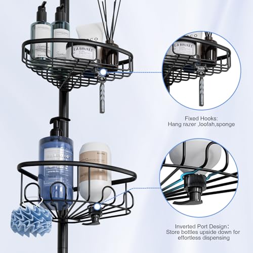 Corner Shower Caddy Tension Pole: Stainless Steel Rustproof 4-Tier Shower Organizer - 47-121 inch Adjustable Bathroom Shelves for Bathtub Shampoo Storage - Tension Rod Floor Standing Bath Rack - Black - style: A Style-Black