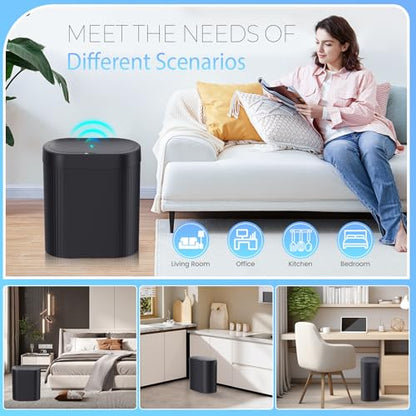 jinligogo 3 Pack 5 Gallon Bathroom Trash Can with Lid, Automatic Motion Sensor Black Trash Can, Touchless Slim Waterproof Garbage Bin for Kitchen, Bedroom, Office, and Bathroom